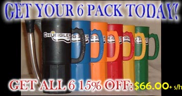 Chuggler 6 Pack Offer.  Get every color Chuggler they make! Black, Blue, Orange, Red, Yellow, Green!